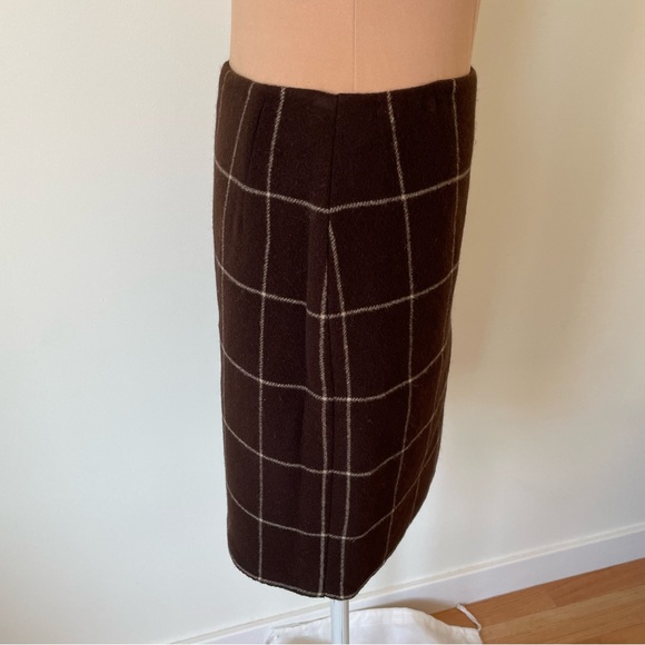 Ralph Lauren Purple Label Collection Brown Fleece Window Pane Pencil Skirt EUC 2 - Picture 4 of 6
